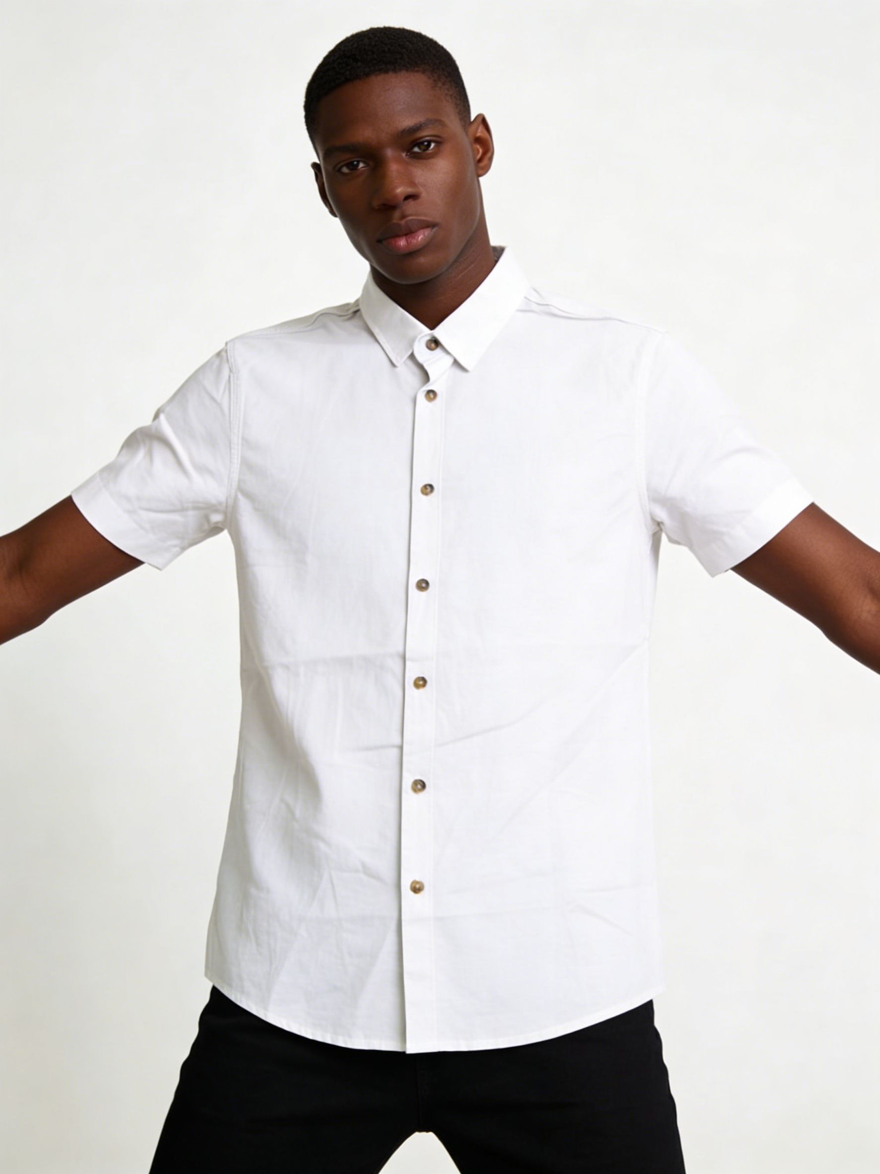 Men's Linen Blend Short Sleeve Button Down Shirt White