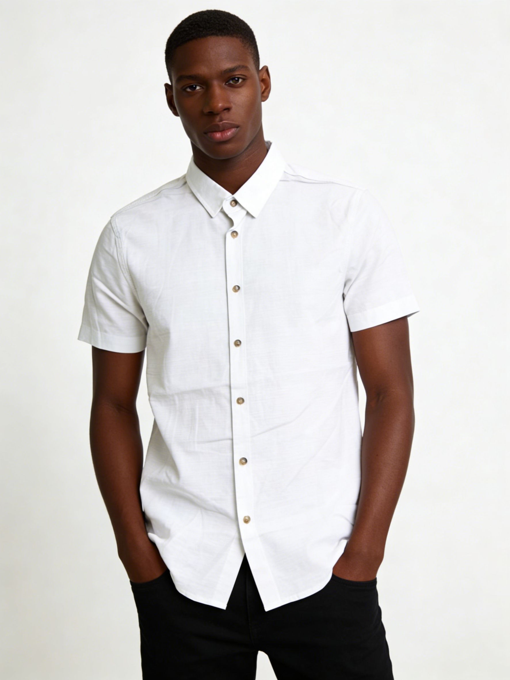 Men's Linen Blend Short Sleeve Button Down Shirt White