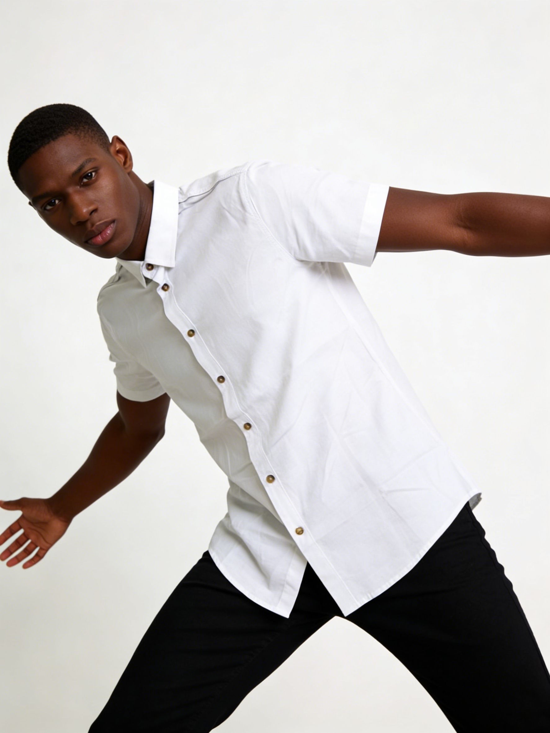 Men's Linen Blend Short Sleeve Button Down Shirt White