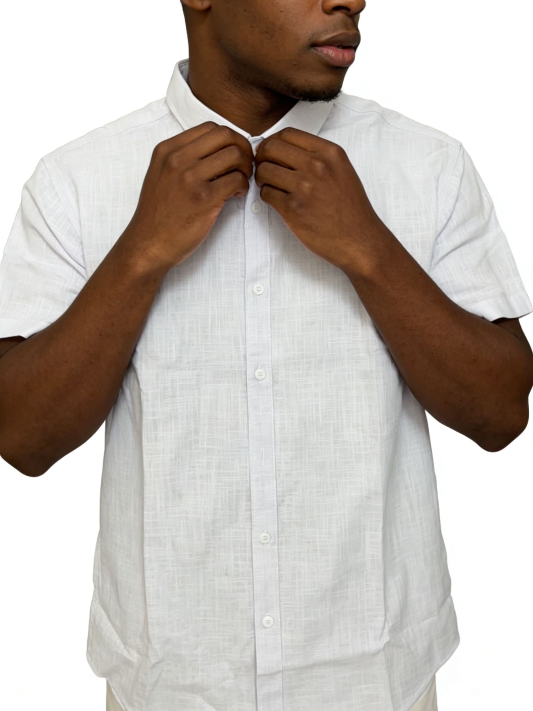 Men's Linen Blend Short Sleeve Button Down Shirt White