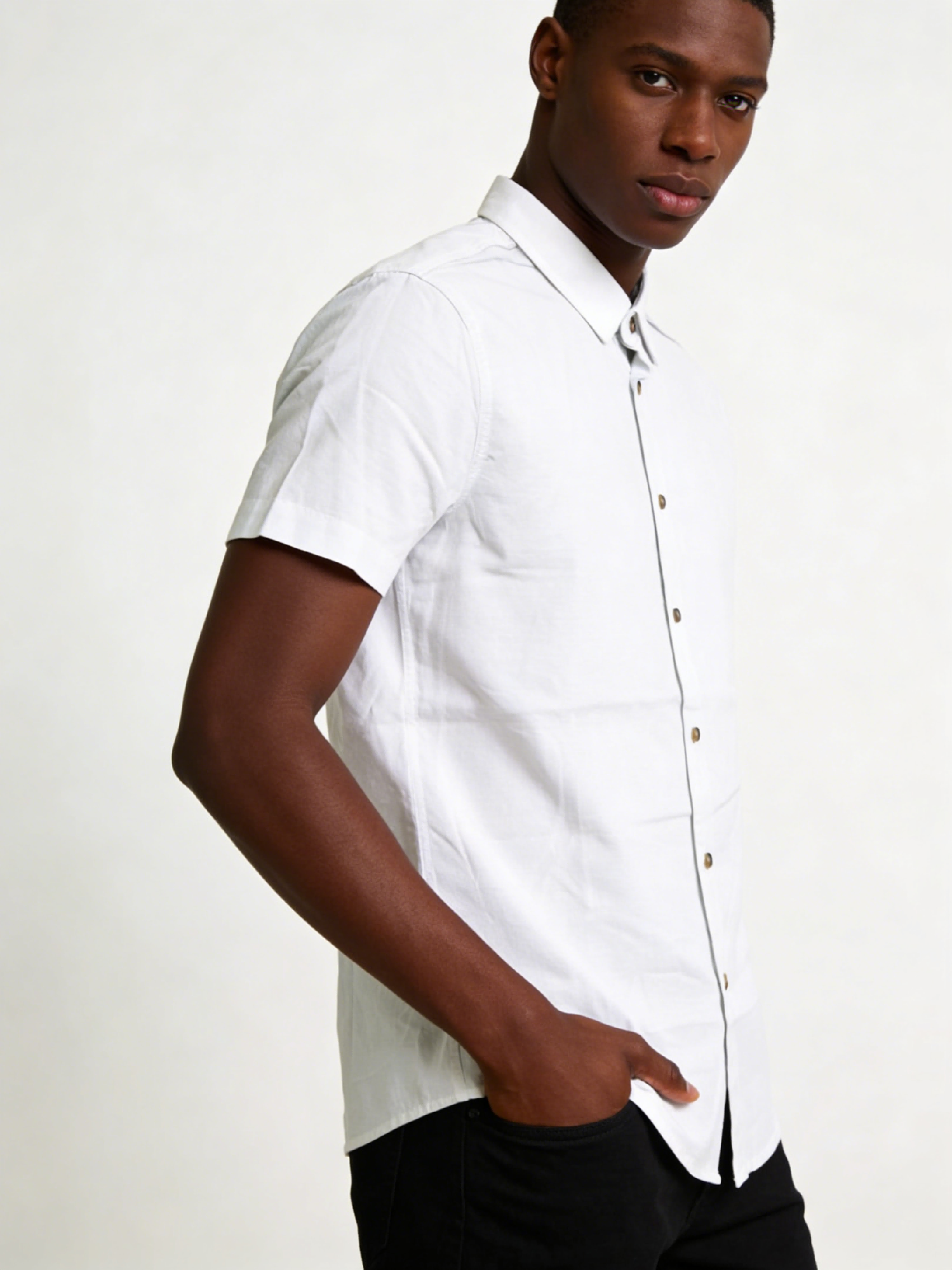 Men's Linen Blend Short Sleeve Button Down Shirt White