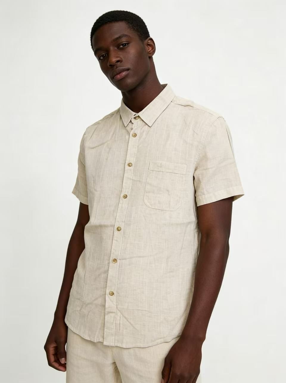 Men's Textured Khaki Short-Sleeve Shirt & Shorts Set