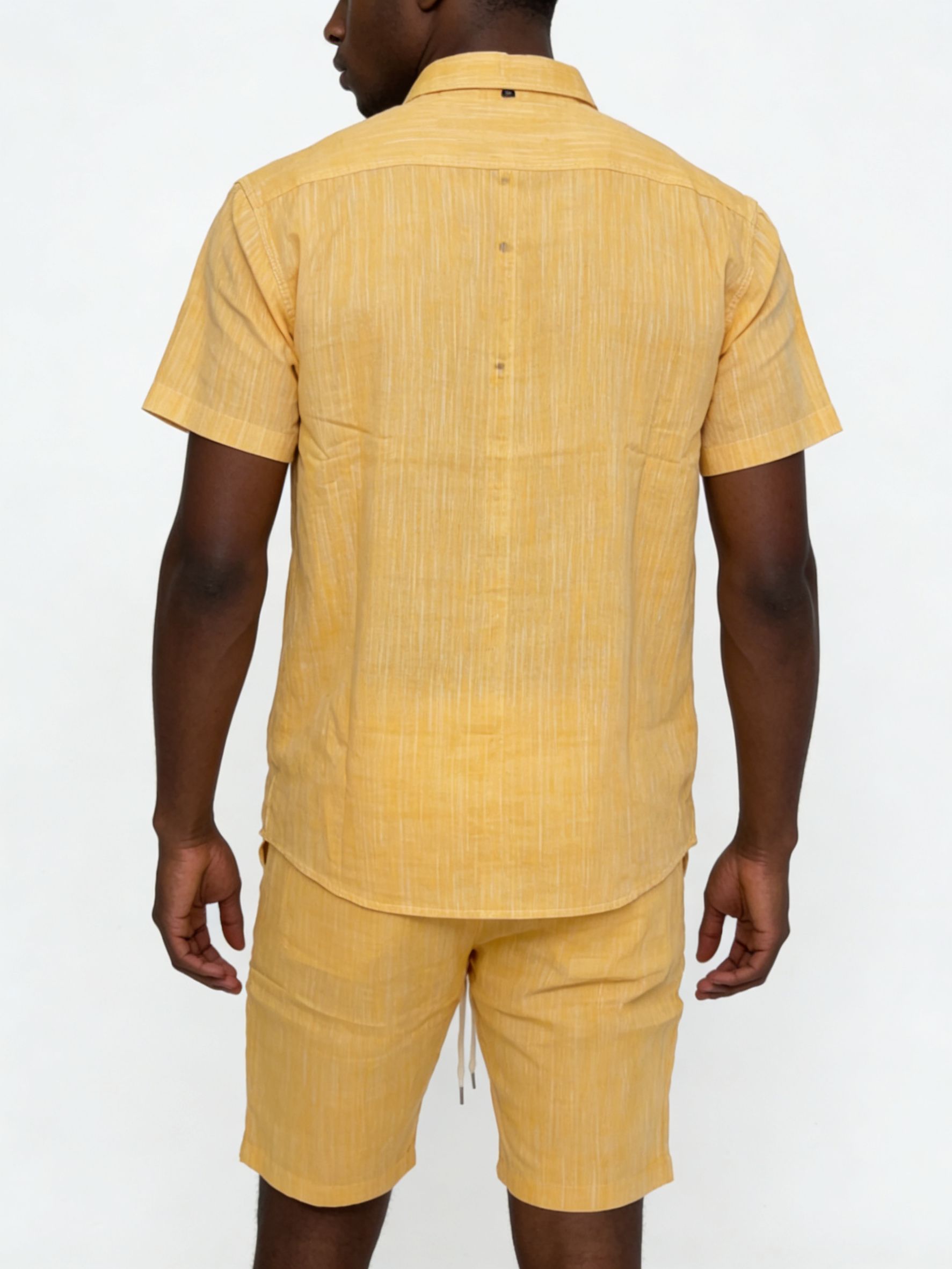 Men's Textured Yellow Short-Sleeve Shirt & Shorts Set