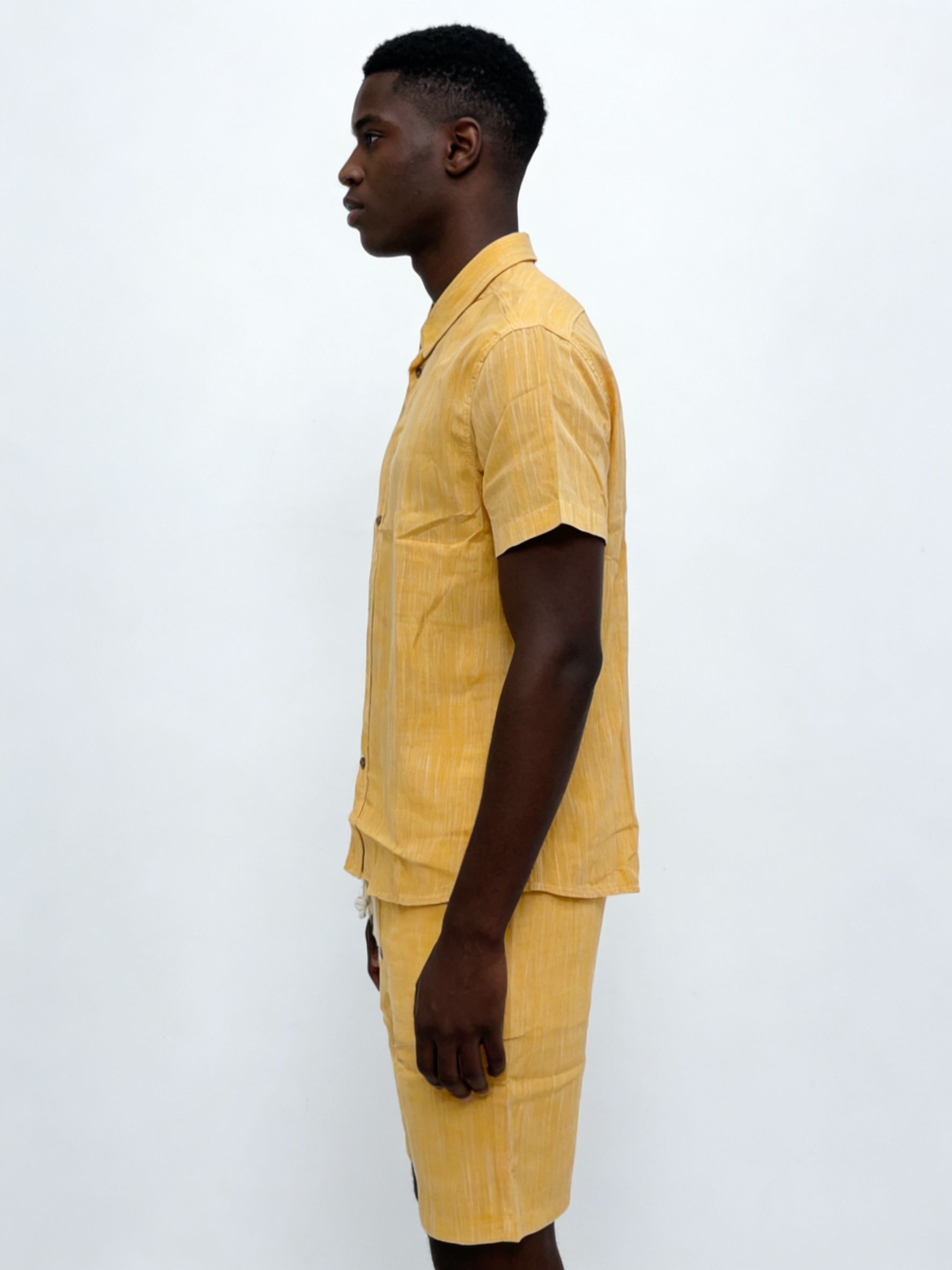 Men's Textured Yellow Short-Sleeve Shirt & Shorts Set