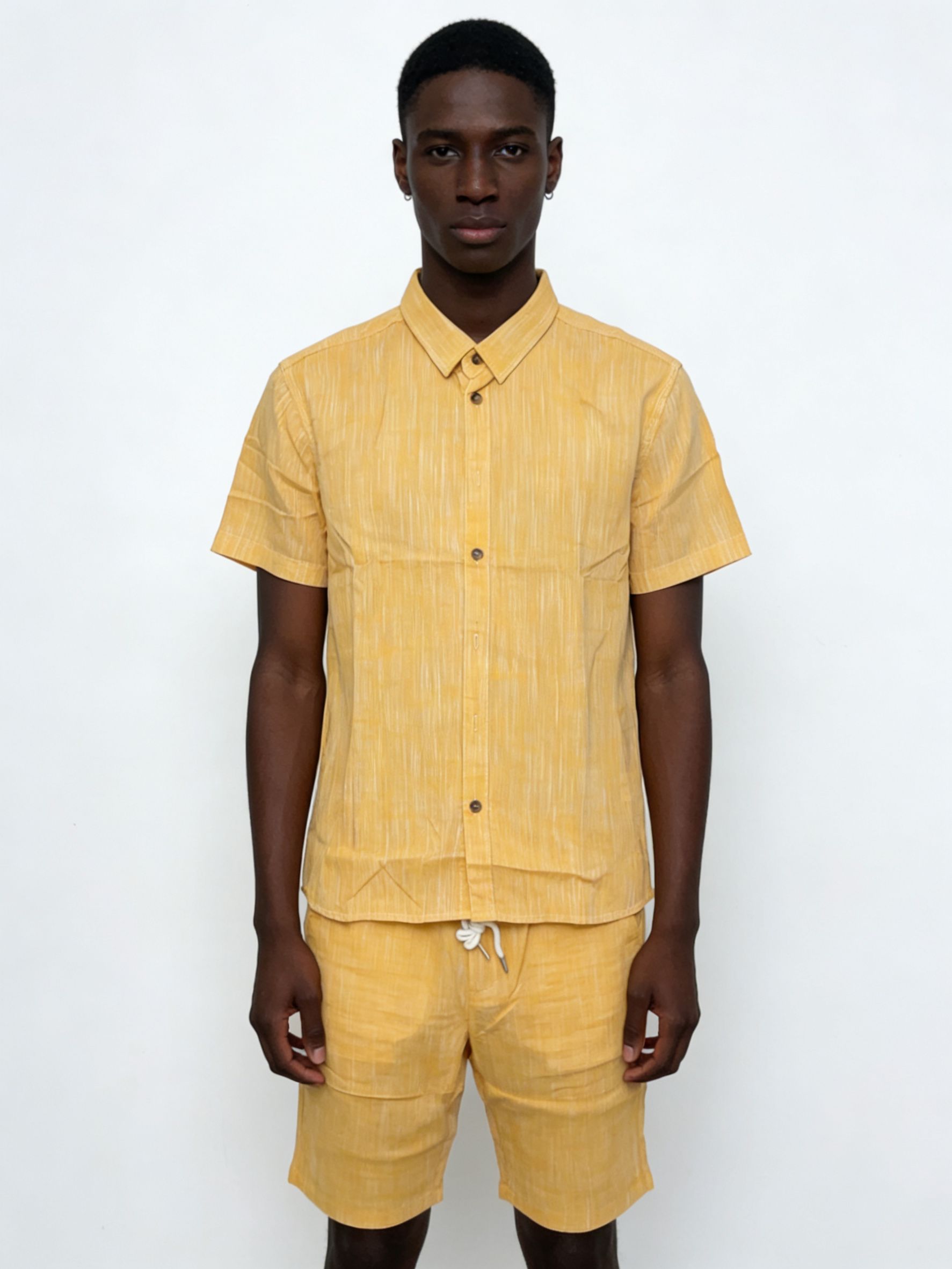 Men's Textured Yellow Short-Sleeve Shirt & Shorts Set