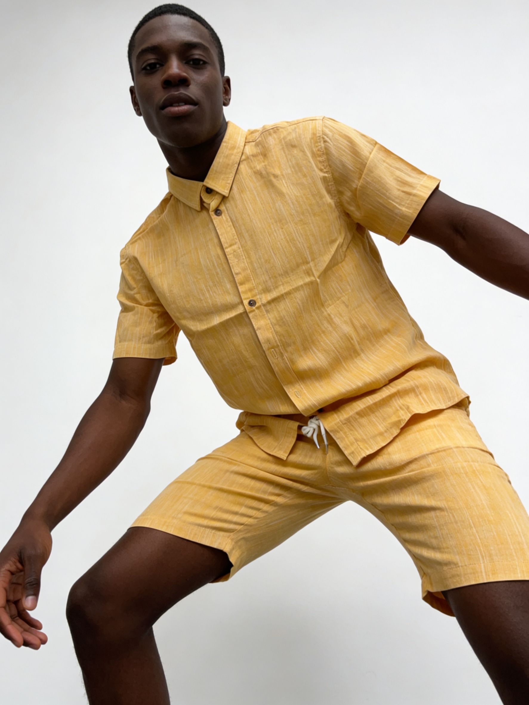 Men's Textured Yellow Short-Sleeve Shirt & Shorts Set