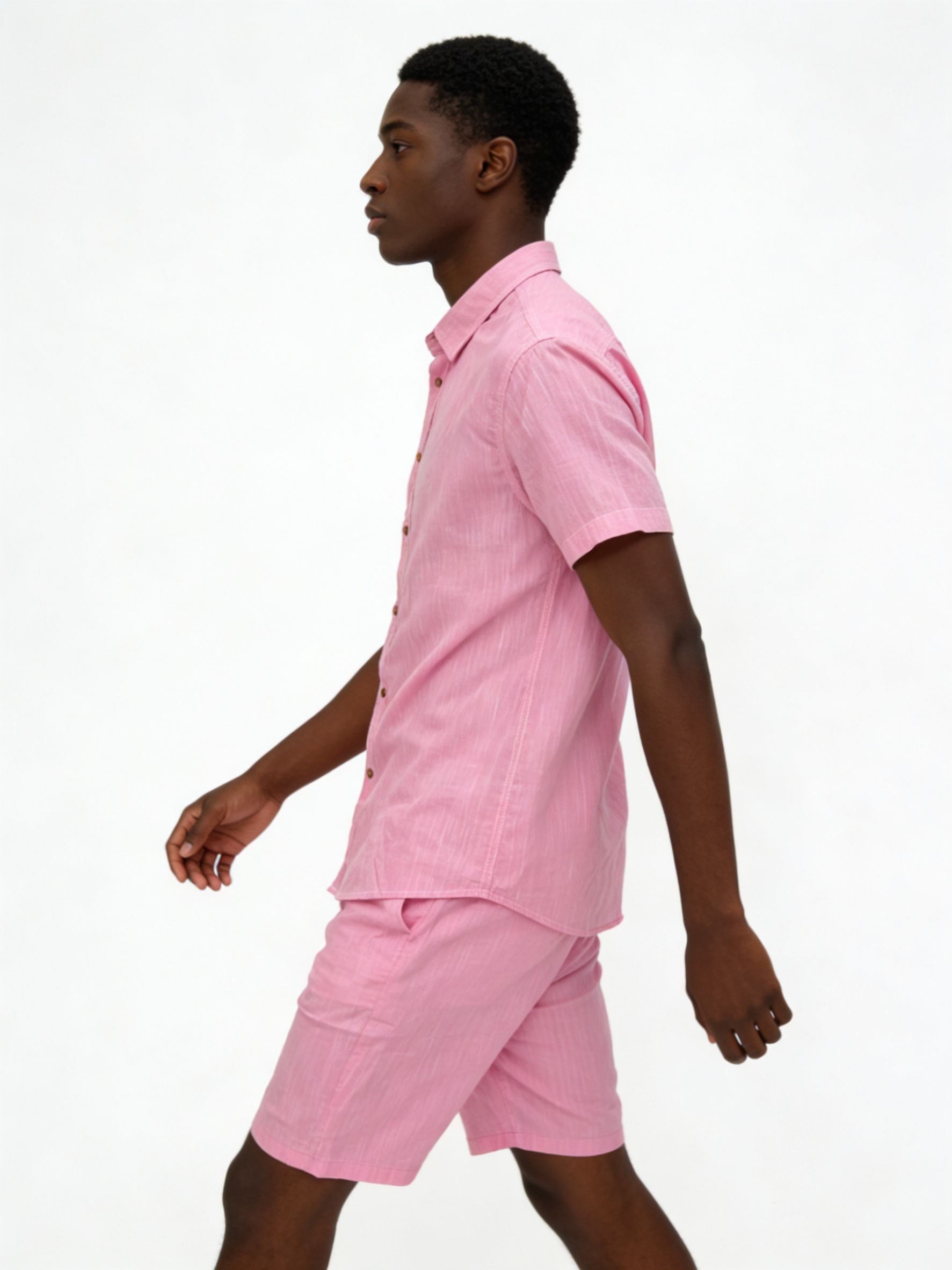 Men's Textured Pink Short-Sleeve Shirt & Shorts Set