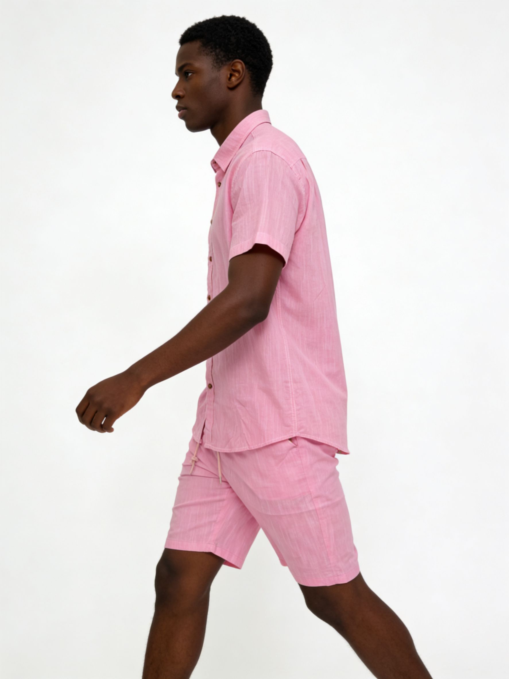 Men's Textured Pink Short-Sleeve Shirt & Shorts Set