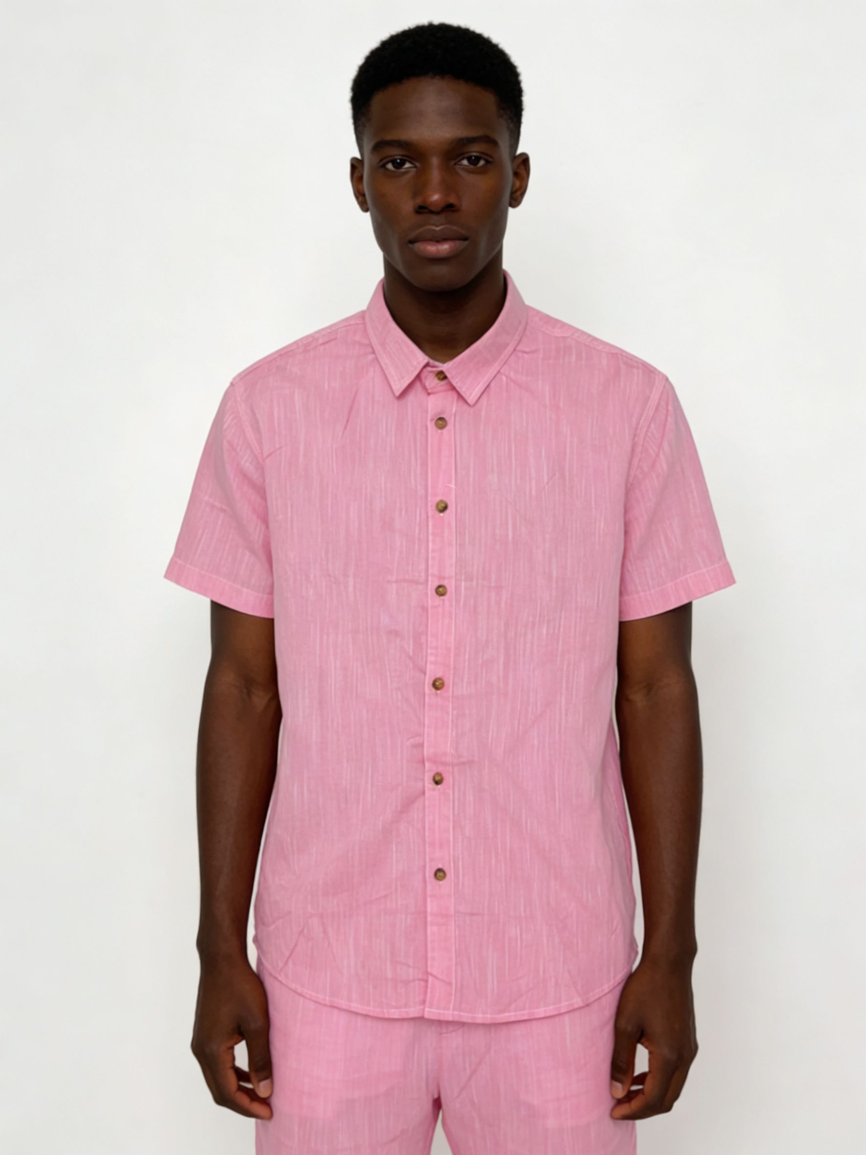Men's Textured Pink Short-Sleeve Shirt & Shorts Set