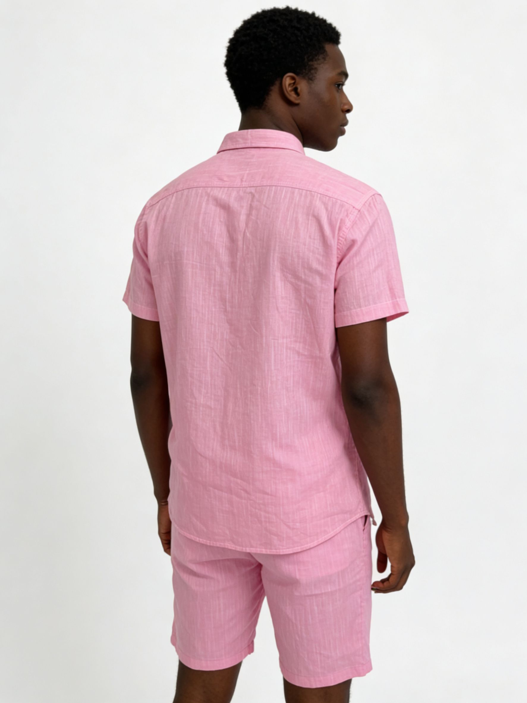 Men's Textured Pink Short-Sleeve Shirt & Shorts Set