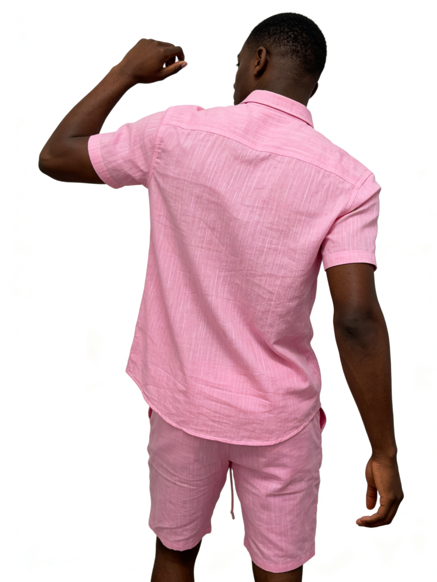 Men's Textured Pink Short-Sleeve Shirt & Shorts Set