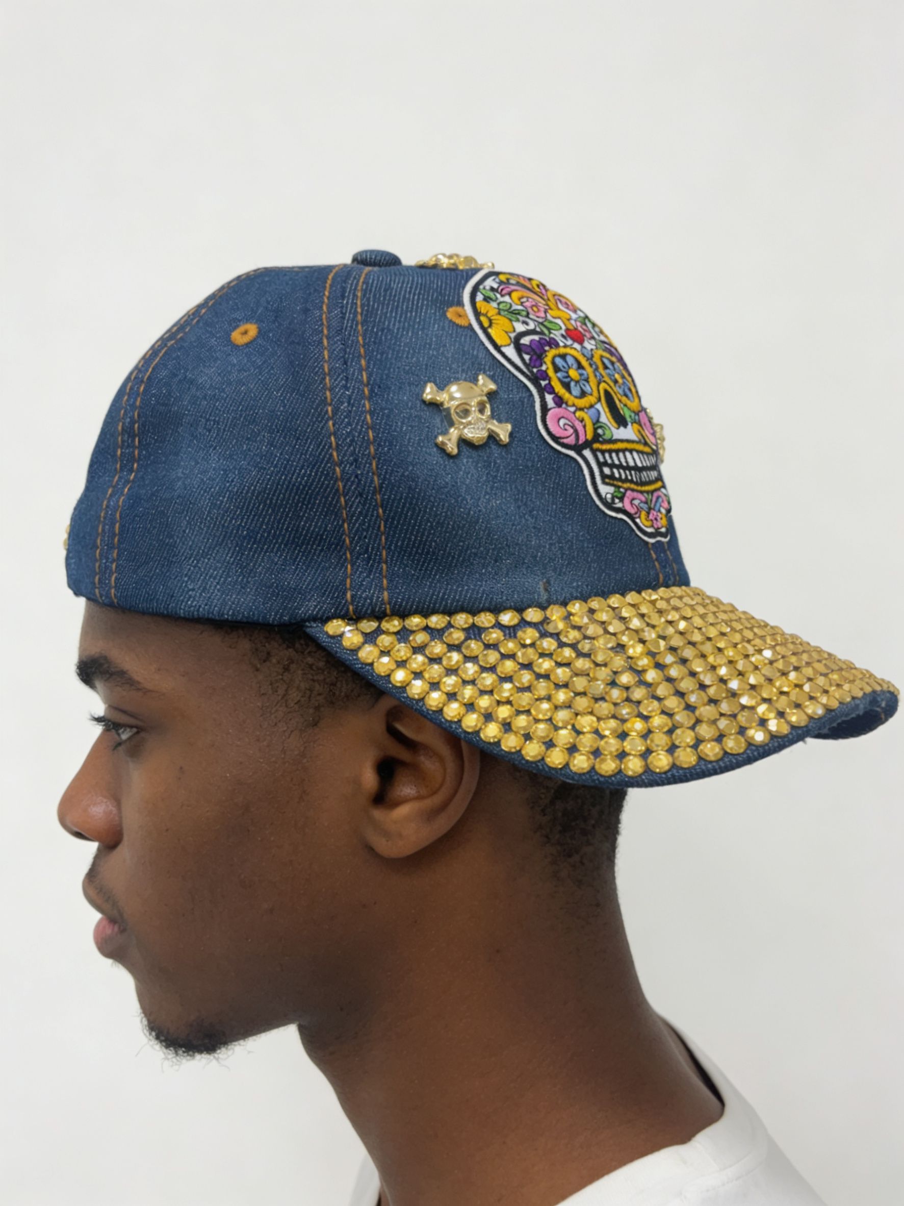 Unisex Sugar Skull Denim Baseball Cap