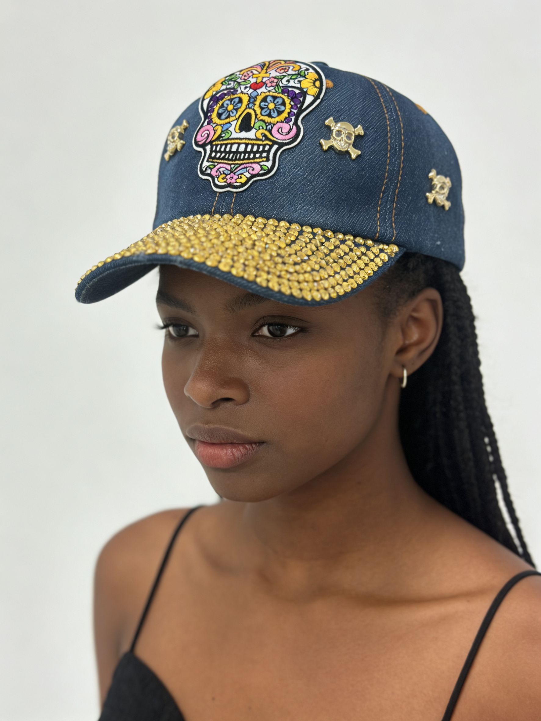 Unisex Sugar Skull Denim Baseball Cap