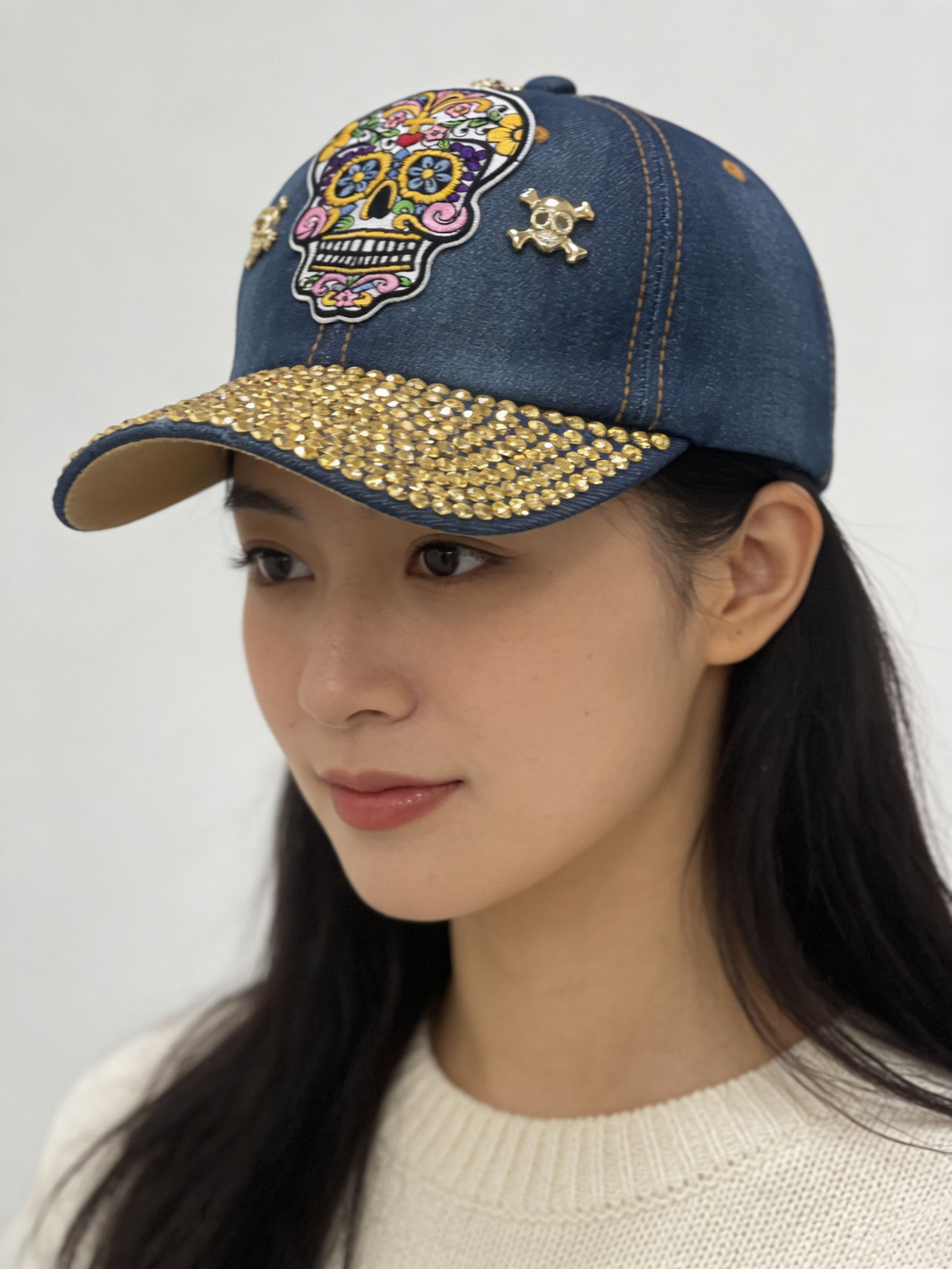 Unisex Sugar Skull Denim Baseball Cap