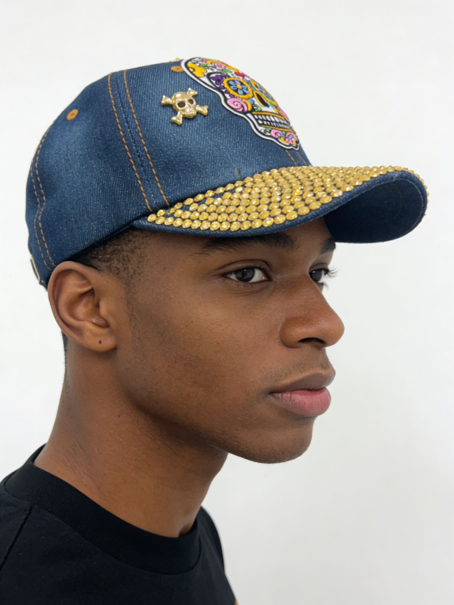 Unisex Sugar Skull Denim Baseball Cap