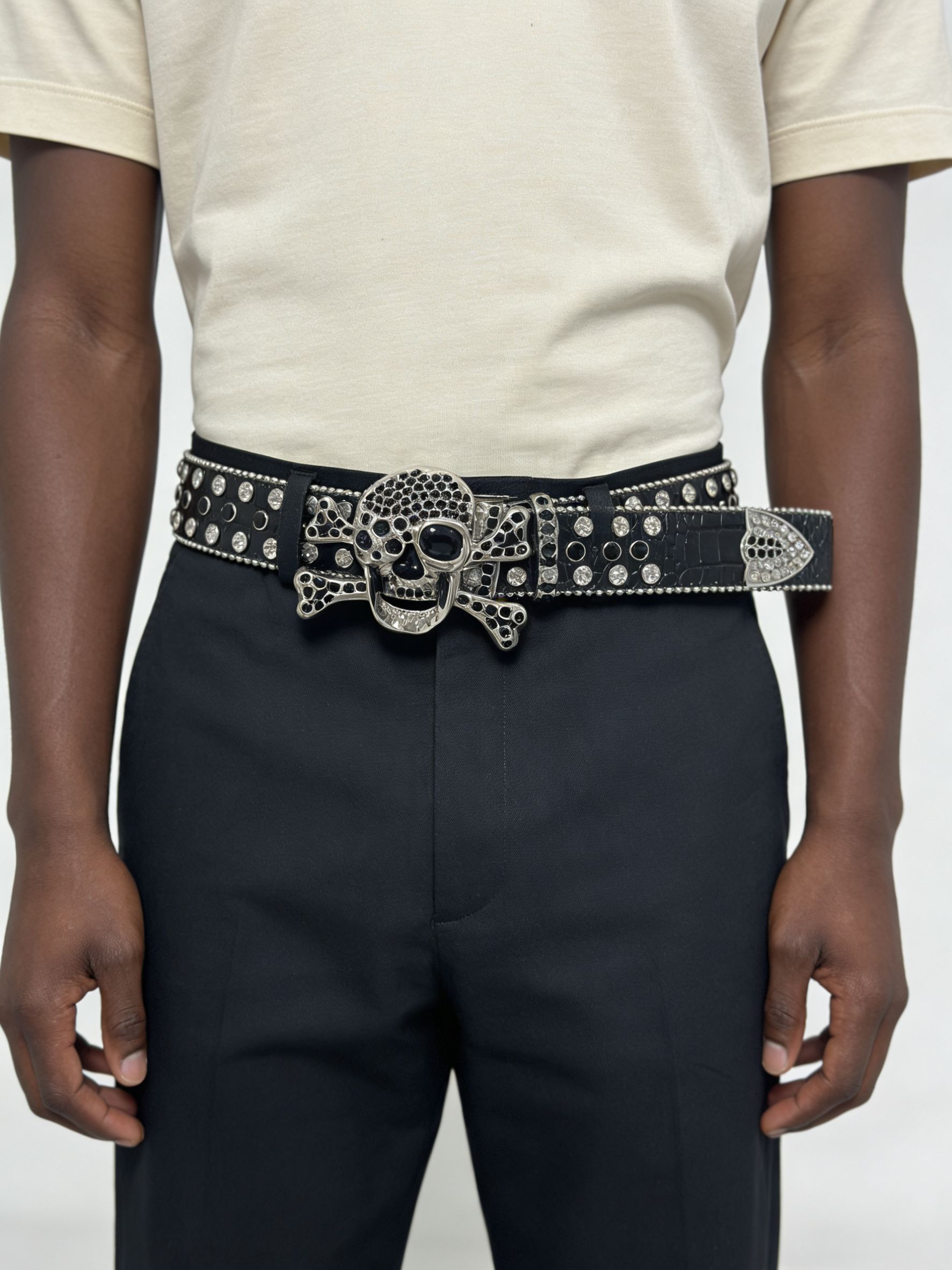 Black Glitter Skull Rhinestone Belt | Punk Rock Bling Statement Belt
