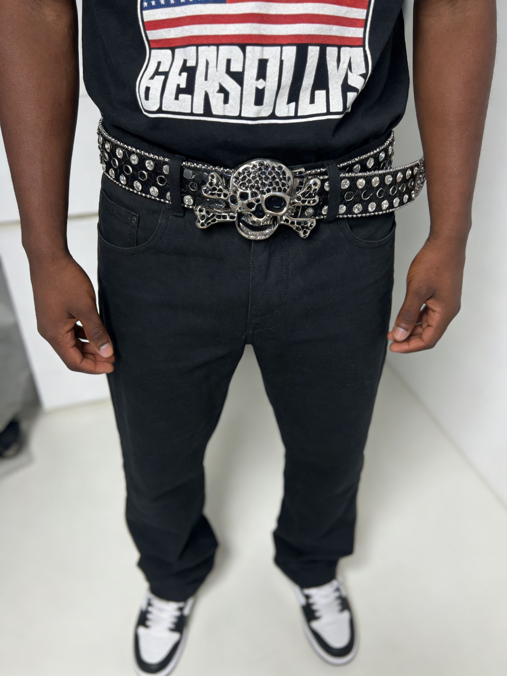 Black Glitter Skull Rhinestone Belt | Punk Rock Bling Statement Belt