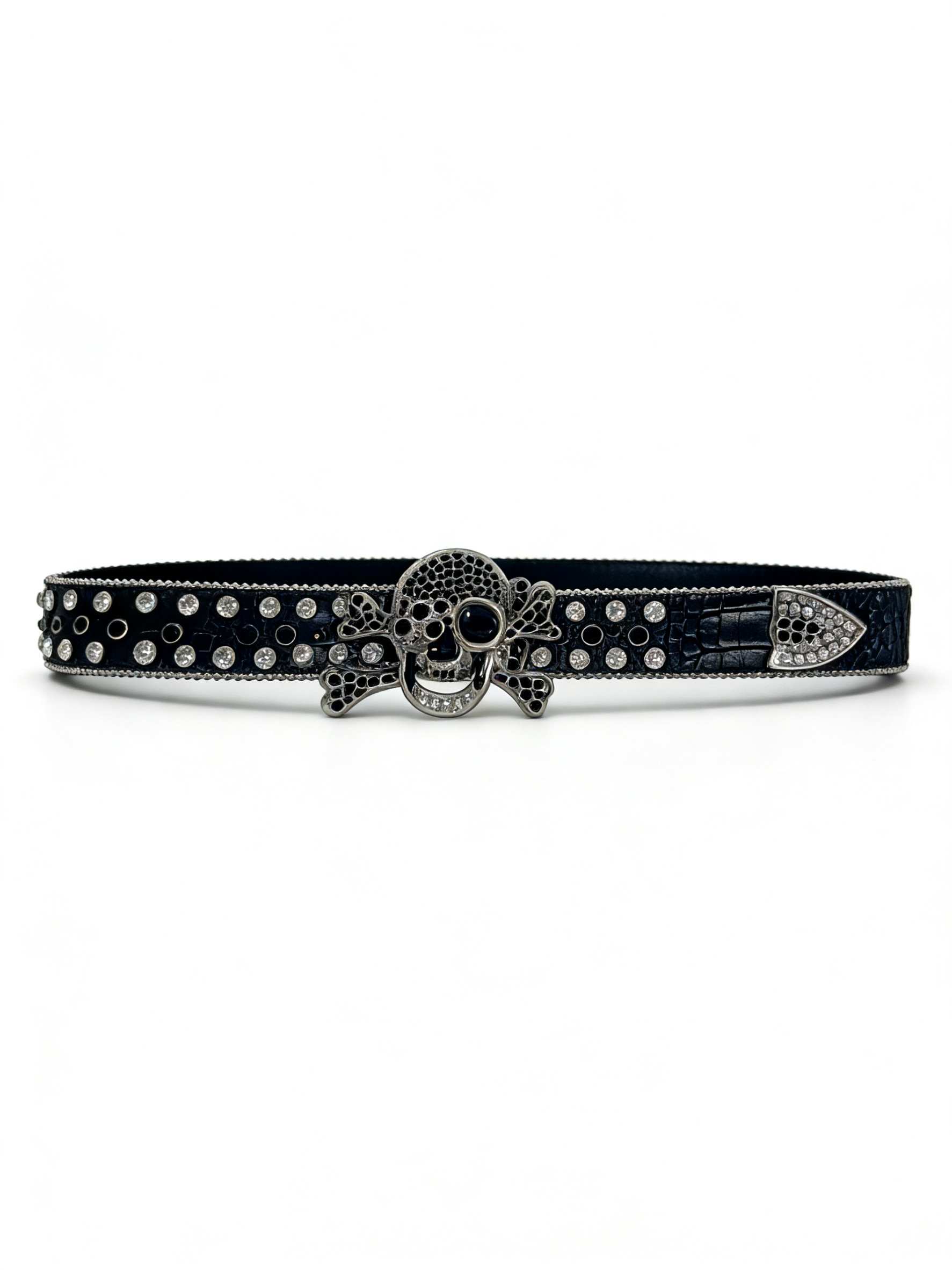 Black Glitter Skull Rhinestone Belt | Punk Rock Bling Statement Belt