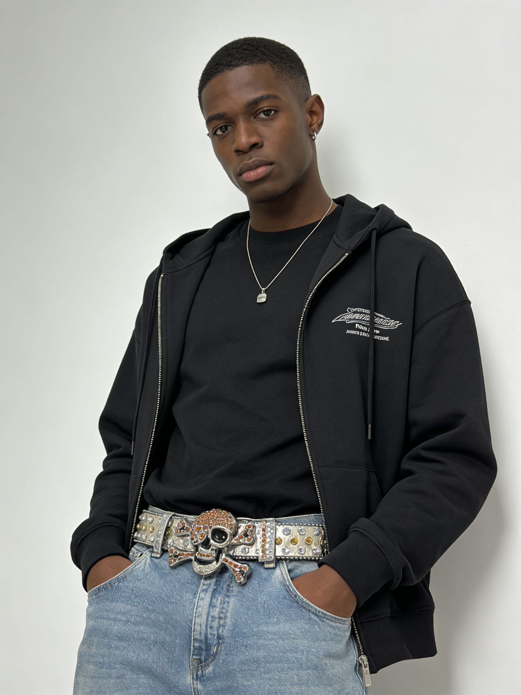 Unisex Gold Rhinestone Skull Statement Faux Leather Belt