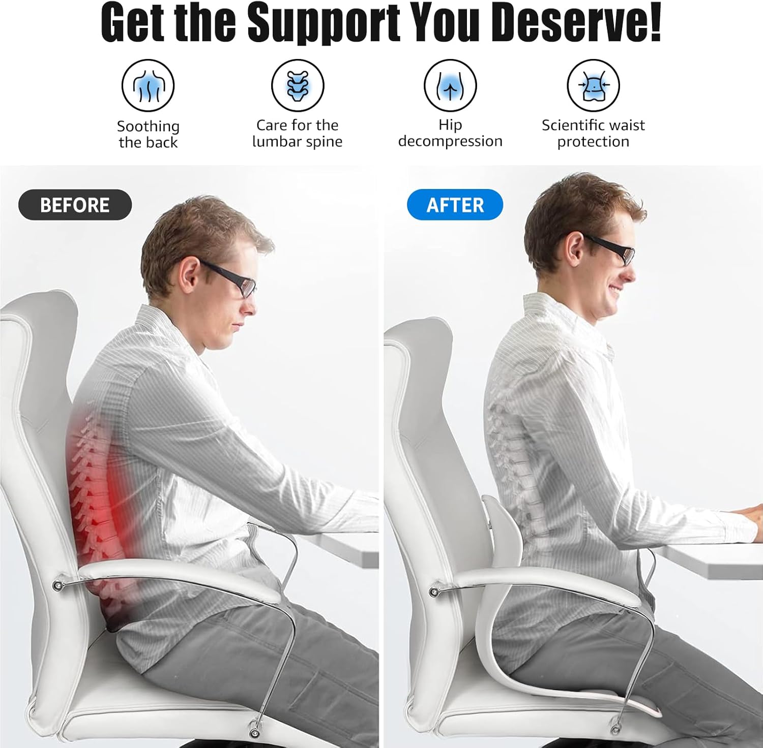 Seat Posture Corrector Orthopedic Sitting Support Cushion for Back Pain Relief and Spine Alignment Office Chair