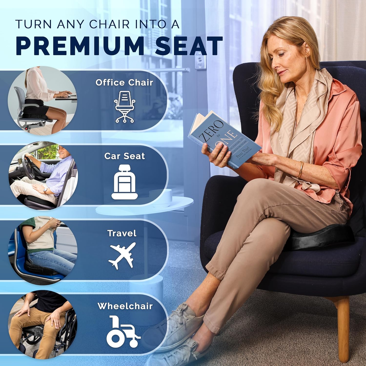 Coccyx Gel Seat Cushion Orthopedic Cooling Gel Memory Foam Cushion for Tailbone and Back Pain Relief