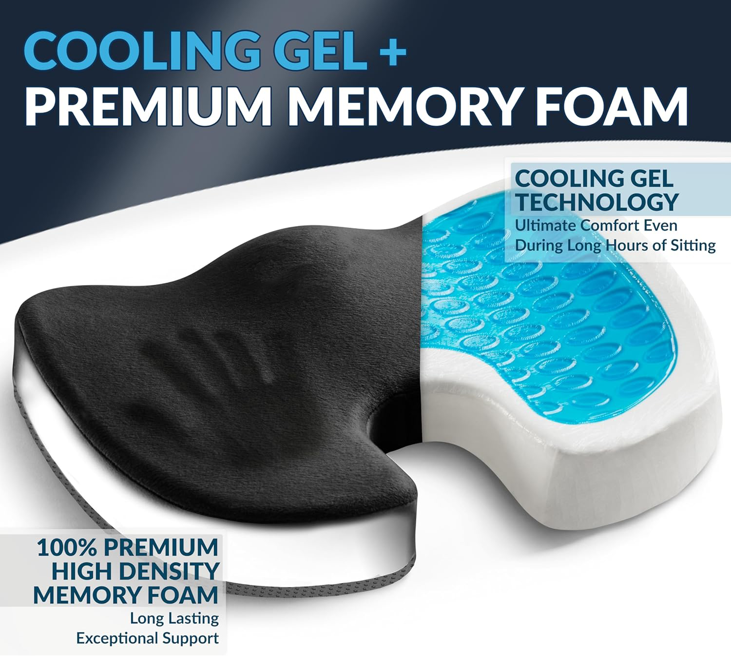 Coccyx Gel Seat Cushion Orthopedic Cooling Gel Memory Foam Cushion for Tailbone and Back Pain Relief