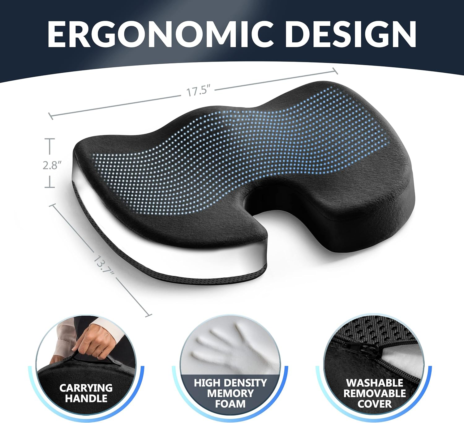 Coccyx Gel Seat Cushion Orthopedic Cooling Gel Memory Foam Cushion for Tailbone and Back Pain Relief