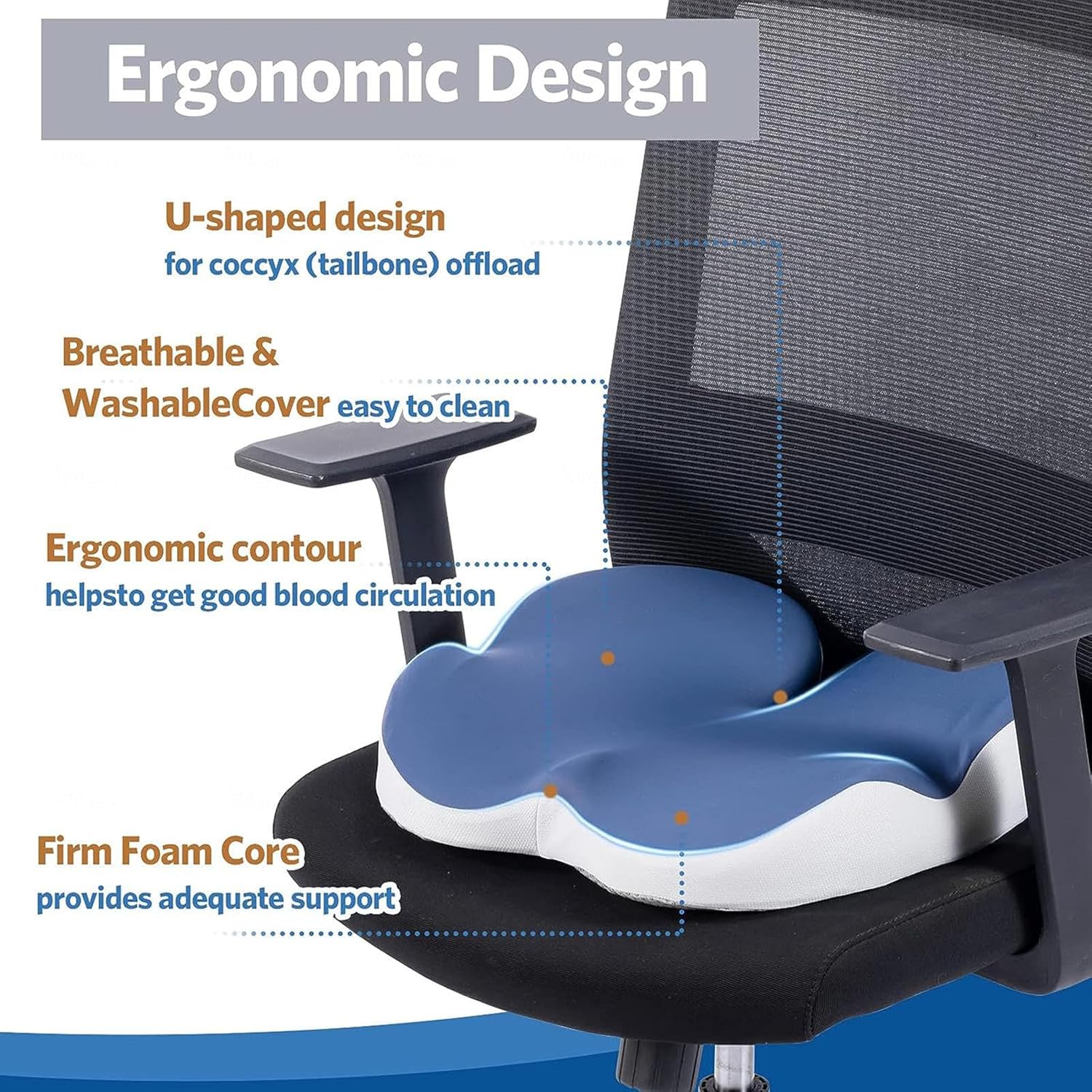 Premium Memory Foam Coccyx Cushion Seat Cushion for Tailbone Pain Relief Orthopedic Sitting Support