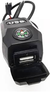 Motorcycle Handlebar USB Charger with Built-In Compass – 12V Water-Resistant Power Outlet for Bikes & Scooters