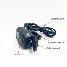 Motorcycle Handlebar USB Charger with Built-In Compass – 12V Water-Resistant Power Outlet for Bikes & Scooters