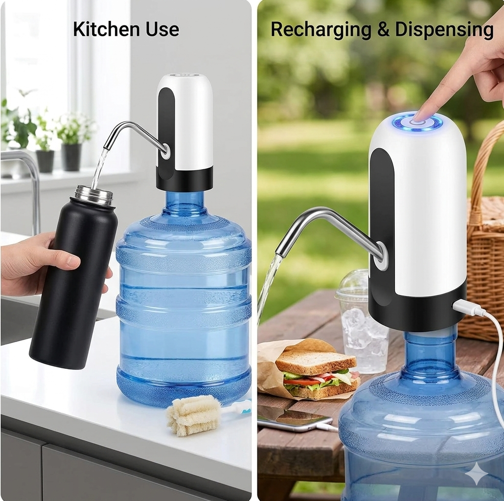 Universal Electric Water Bottle Pump - USB Rechargeable Automatic Drinking Water Dispenser for 5 Gallon Bottles