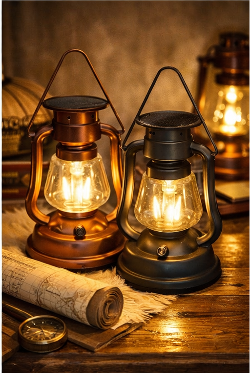 RY-T91 Retro LED Solar Lantern - Emergency Hand Crank & Rechargeable Outdoor Camping Light (Vintage Bronze/Black)