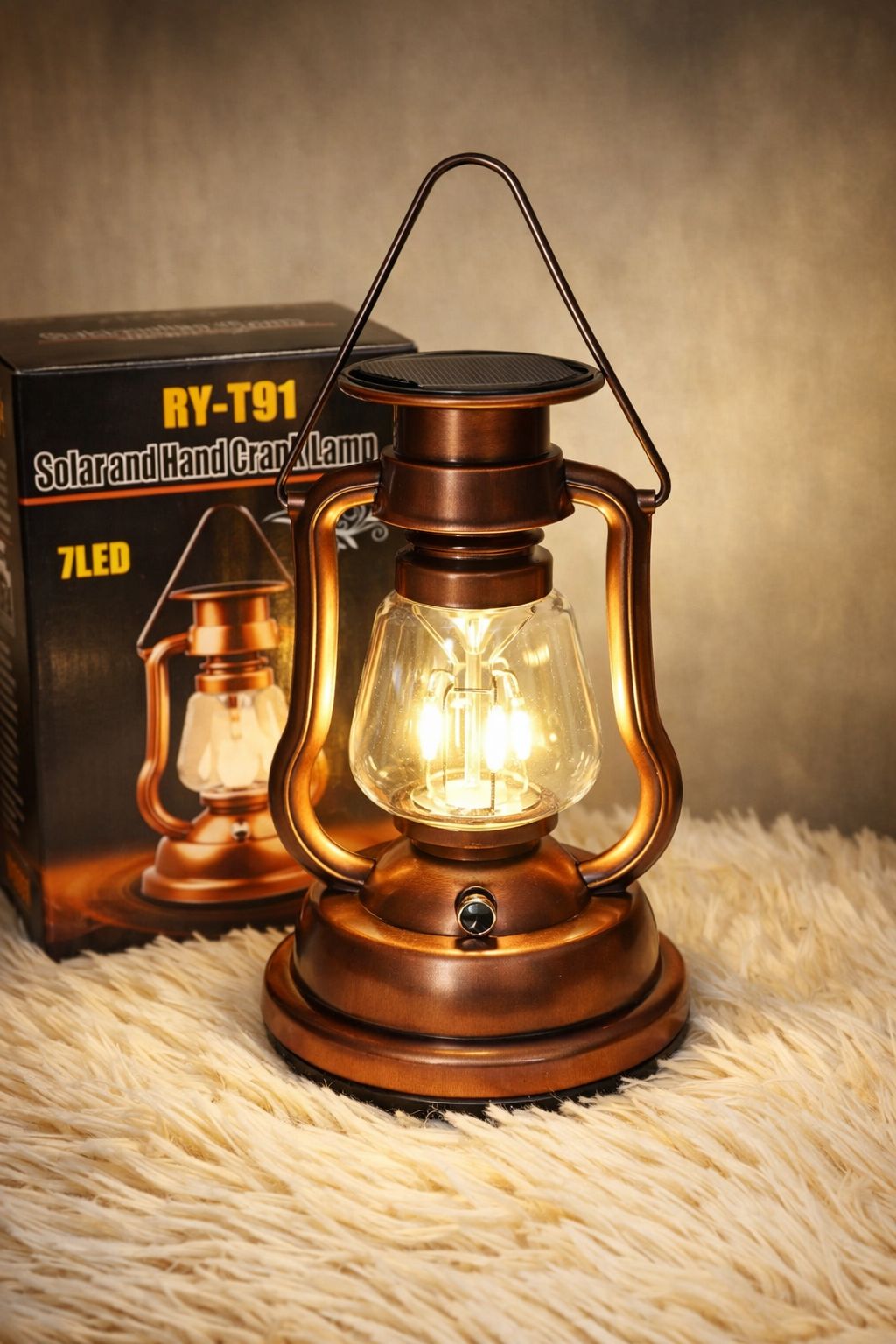 RY-T91 Retro LED Solar Lantern - Emergency Hand Crank & Rechargeable Outdoor Camping Light (Vintage Bronze/Black)