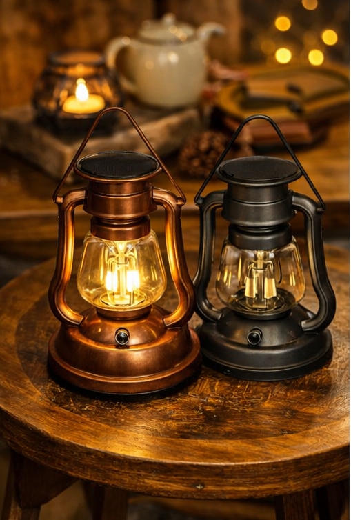 RY-T91 Retro LED Solar Lantern - Emergency Hand Crank & Rechargeable Outdoor Camping Light (Vintage Bronze/Black)