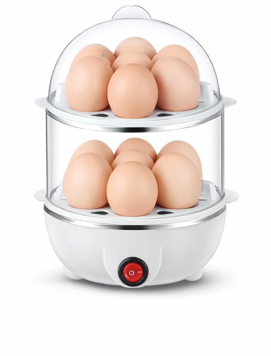 2-Layer Electric Egg Steamer - 14 Egg Capacity Automatic Boiler & Multi-functional Food Cooker (BPA-Free)