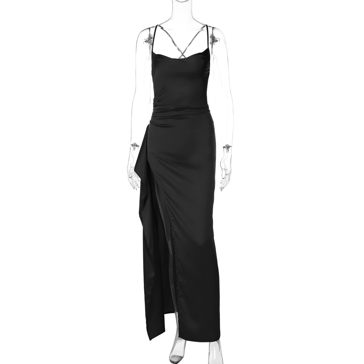 New women's dresses in summer are solid colors, sleeveless suspenders, slim and split long dresses, which are suitable for daily leisure commuting party dinner dresses.