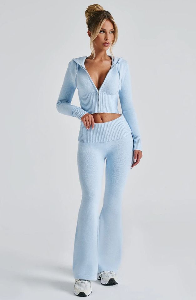 New women's two-piece solid color long sleeve hooded zipper slim short blouse casual trousers suit is suitable for daily leisure commuting outdoor sports wear.