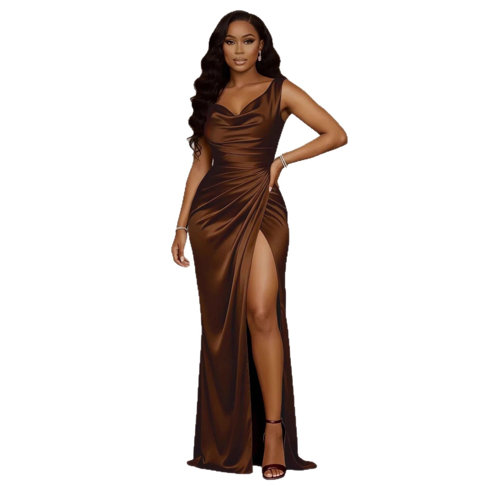New women's dresses in summer are solid colors, sleeveless pleats, slim fit and split long dresses, which are suitable for daily leisure commuting parties and dinners.