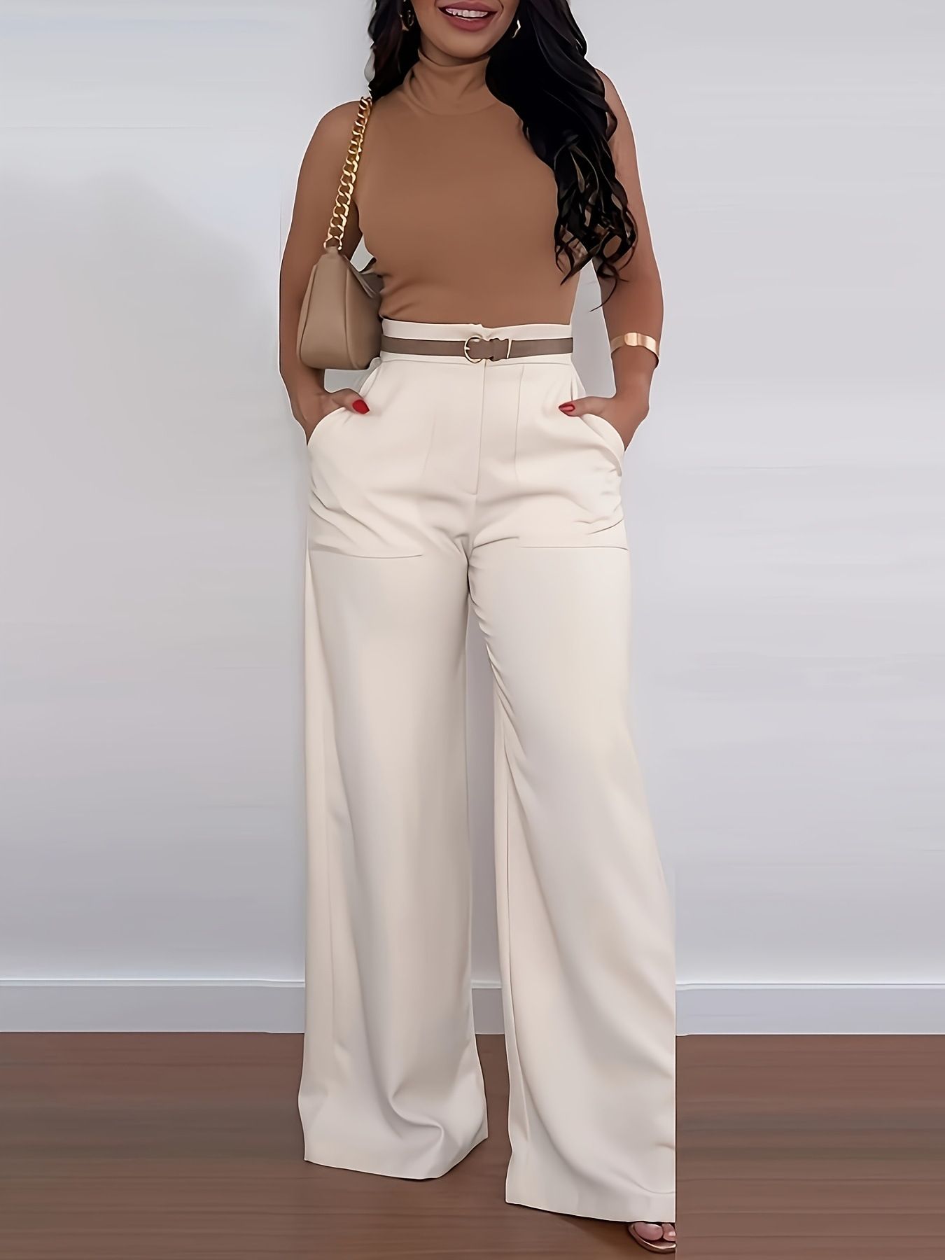 New women's trousers solid color casual wide-leg trousers suit trousers are suitable for daily leisure commuting office parties.
