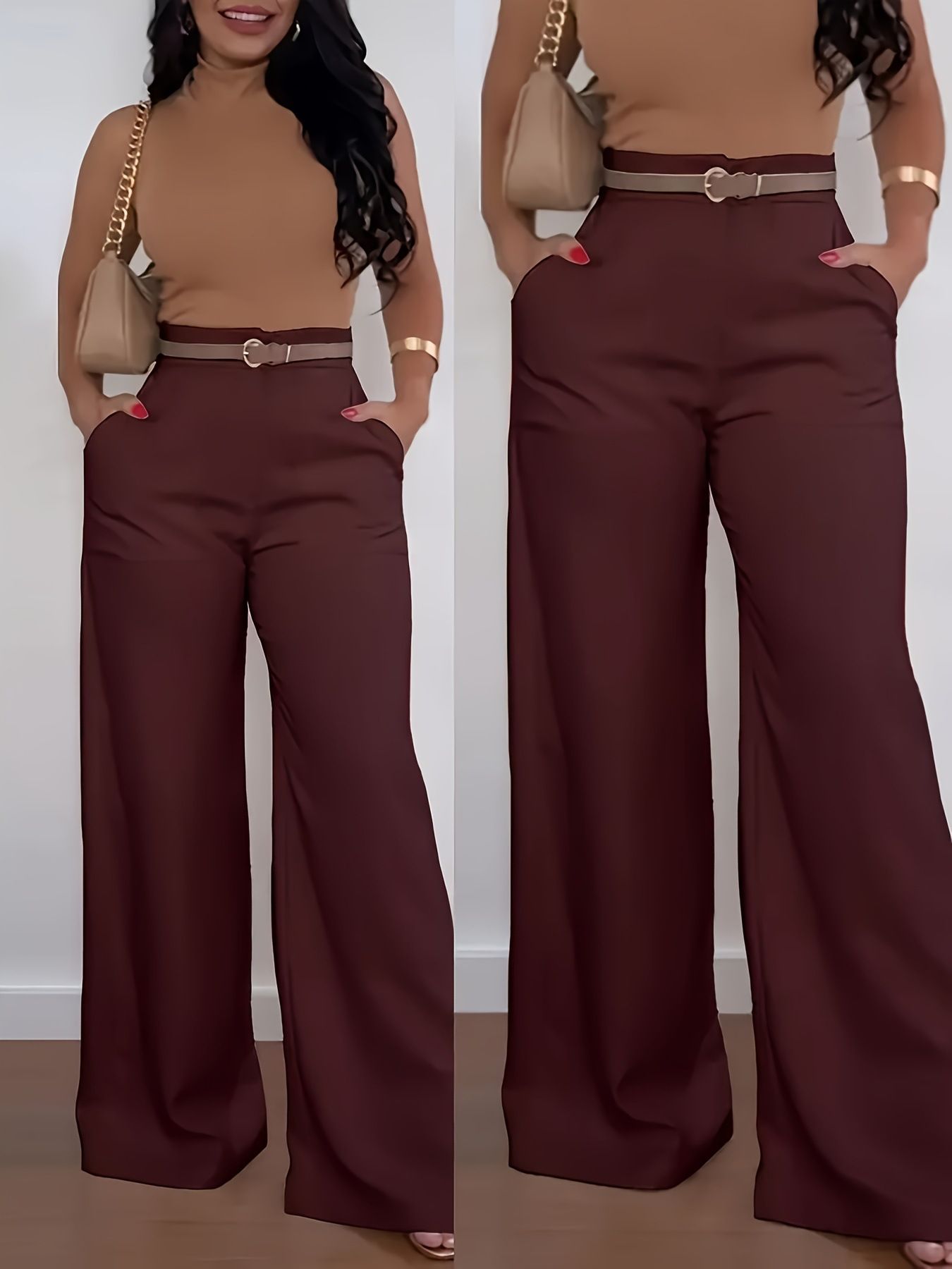 New women's trousers solid color casual wide-leg trousers suit trousers are suitable for daily leisure commuting office parties.