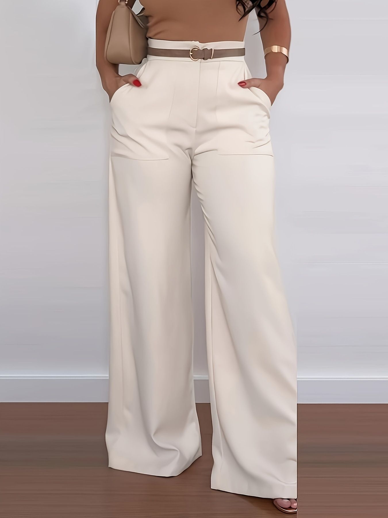 New women's trousers solid color casual wide-leg trousers suit trousers are suitable for daily leisure commuting office parties.
