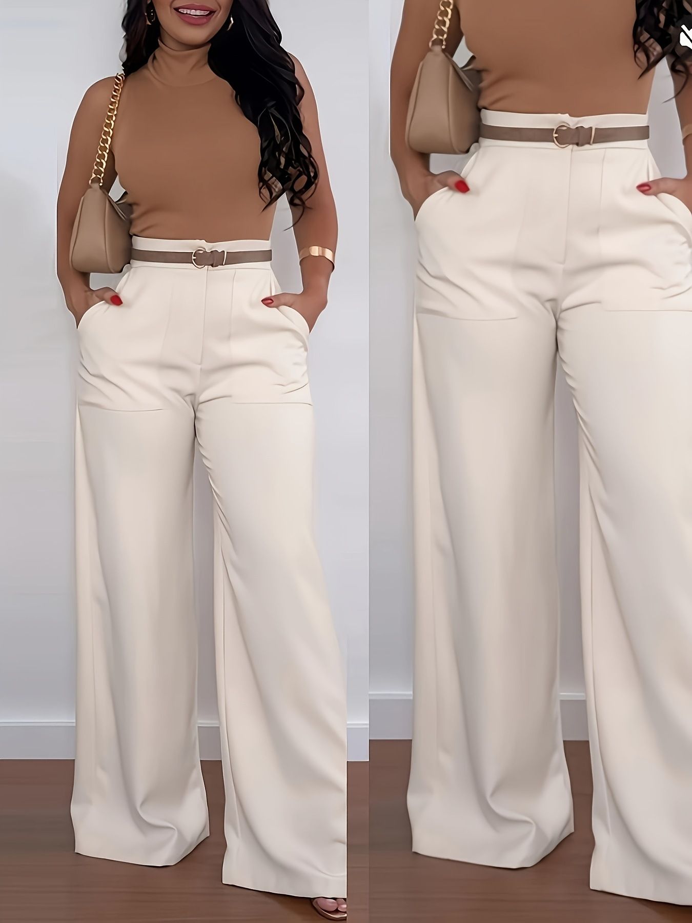 New women's trousers solid color casual wide-leg trousers suit trousers are suitable for daily leisure commuting office parties.