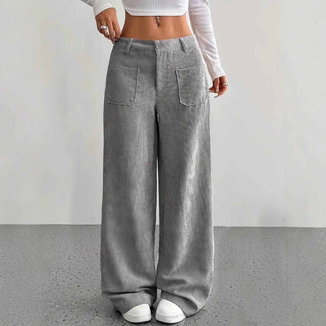 New women's trousers solid color pocket loose straight wide-leg trousers ladies' casual trousers are suitable for daily leisure and commuting.