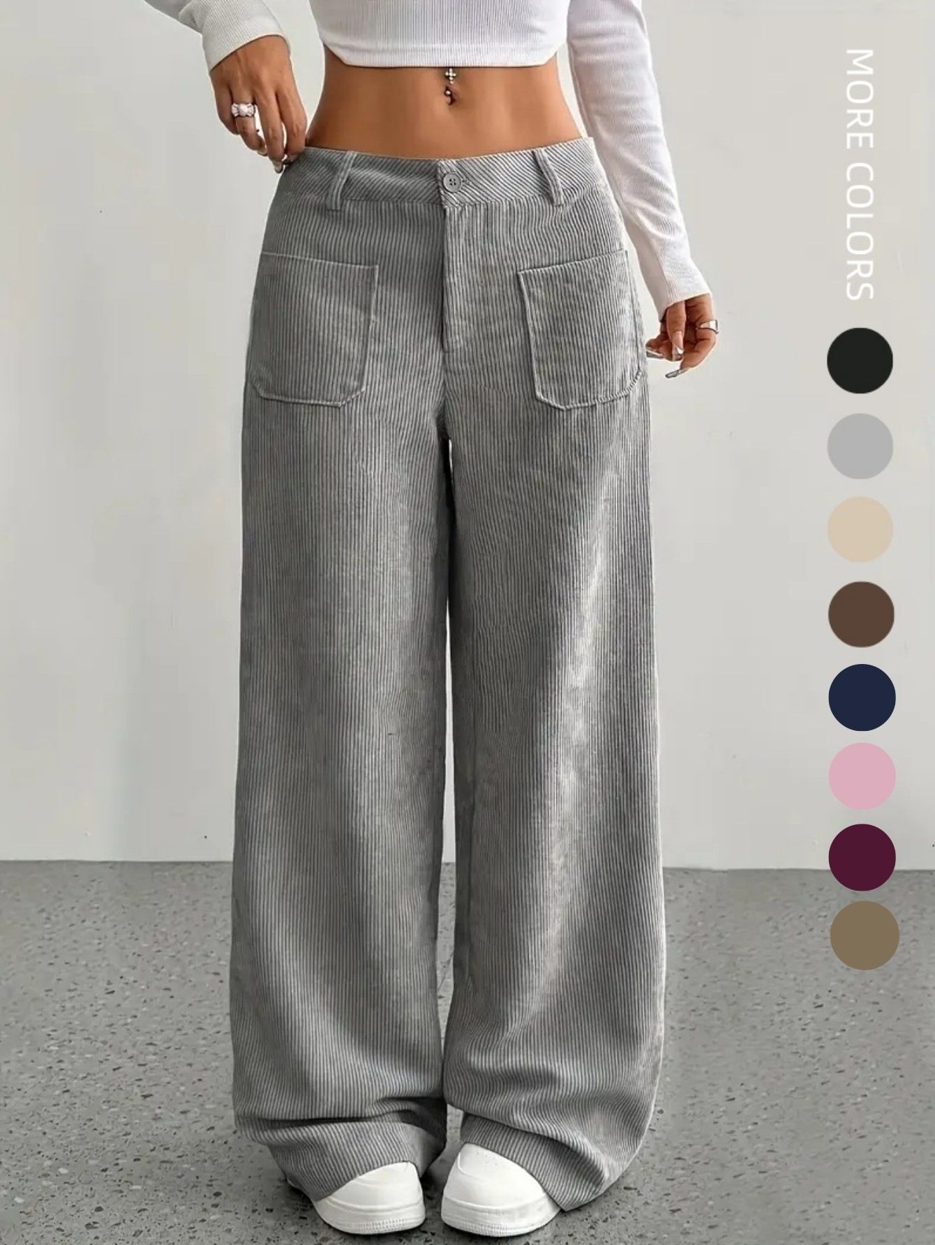 New women's trousers solid color pocket loose straight wide-leg trousers ladies' casual trousers are suitable for daily leisure and commuting.