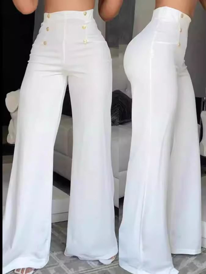 New women's trousers in summer are solid color, light and thin, high waist and double-breasted micro-trousers. Women's casual trousers are suitable for daily leisure commuting.