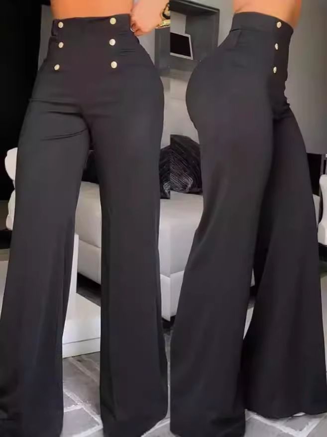 New women's trousers in summer are solid color, light and thin, high waist and double-breasted micro-trousers. Women's casual trousers are suitable for daily leisure commuting.