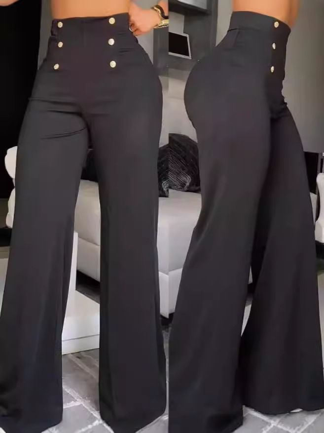 New women's trousers in summer are solid color, light and thin, high waist and double-breasted micro-trousers. Women's casual trousers are suitable for daily leisure commuting.