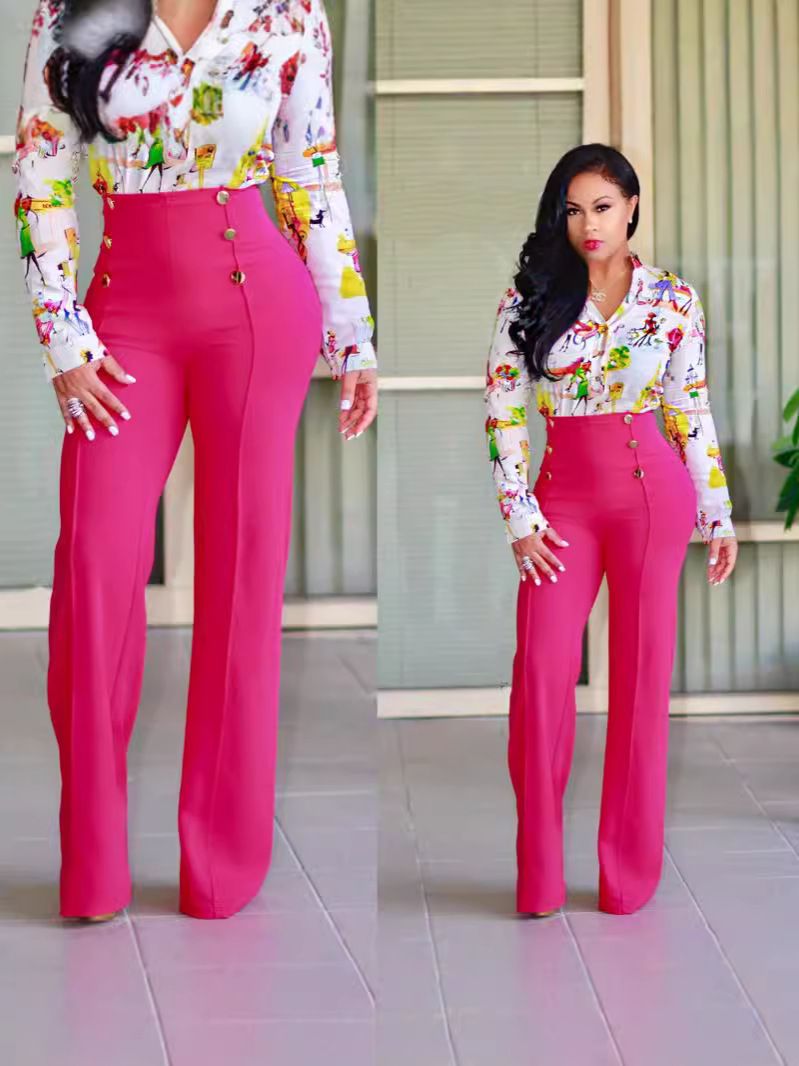 New women's trousers in summer are solid color, light and thin, high waist and double-breasted micro-trousers. Women's casual trousers are suitable for daily leisure commuting.