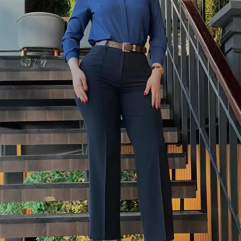 New women's trousers fashion temperament solid color high waist slim long ladies casual pants suitable for daily leisure commuting.