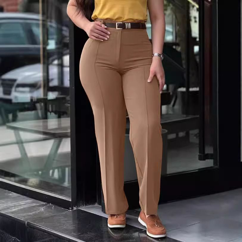 New women's trousers fashion temperament solid color high waist slim long ladies casual pants suitable for daily leisure commuting.